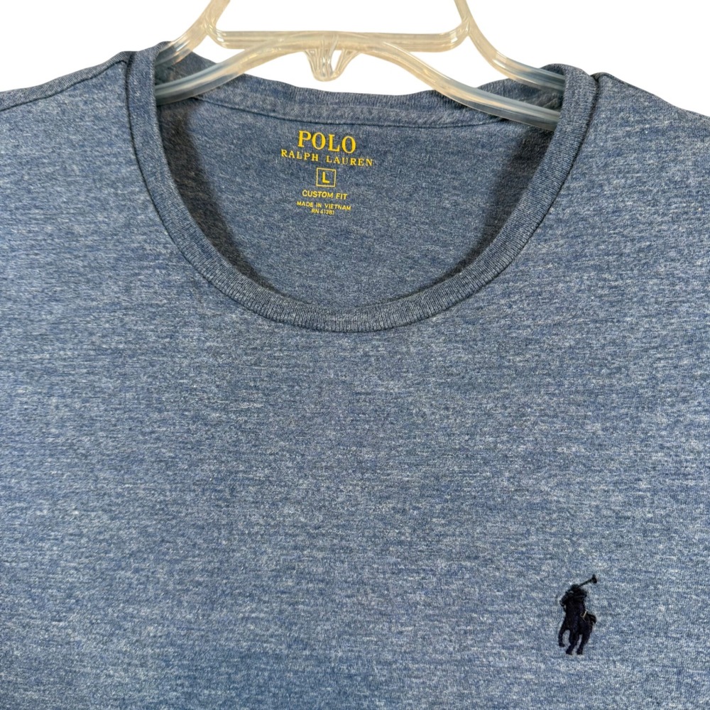 Polo Ralph Lauren Men Custom Fit Blue Heathered Short Sleeve T Shirt Size Large
